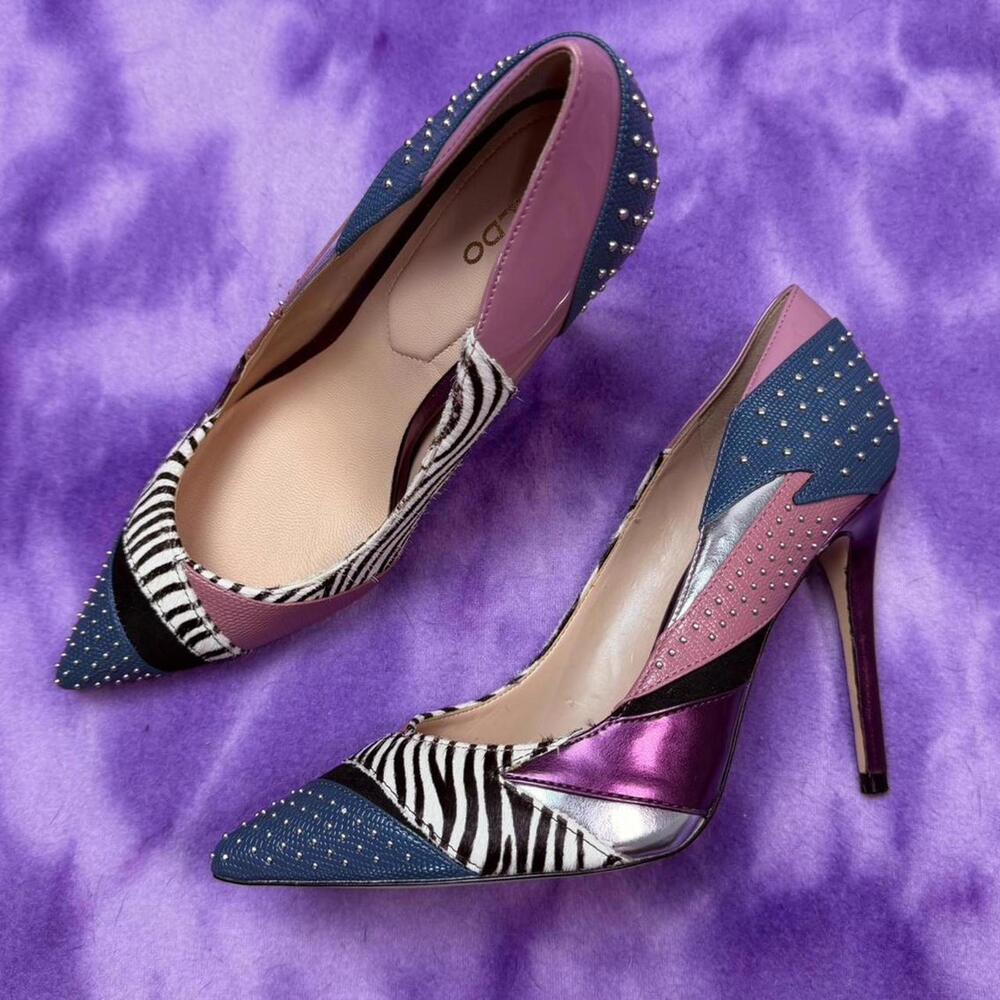 Aldo Multi-Coloured Patchwork Heels With Zebra Pr… - image 1